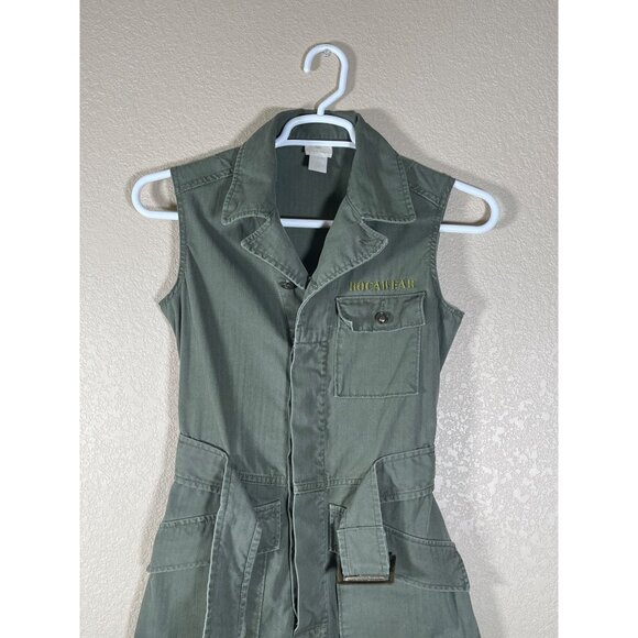 Rocawear Vintage Y2K Women's Belted Sleeveless Jumpsuit Army Green - Picture 2 of 14